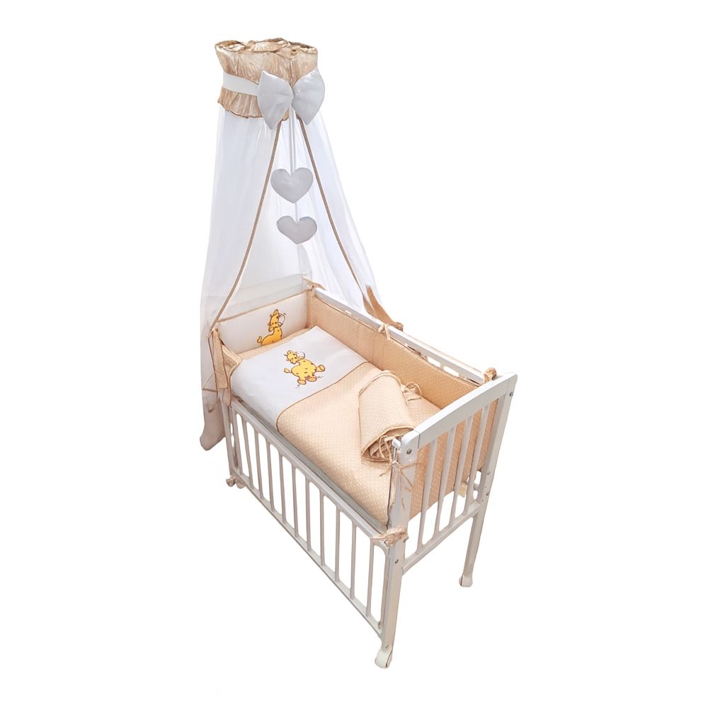 Beistellbett mit 8-teiligem Bettwäscheset Giraffe beige für Neugeborene