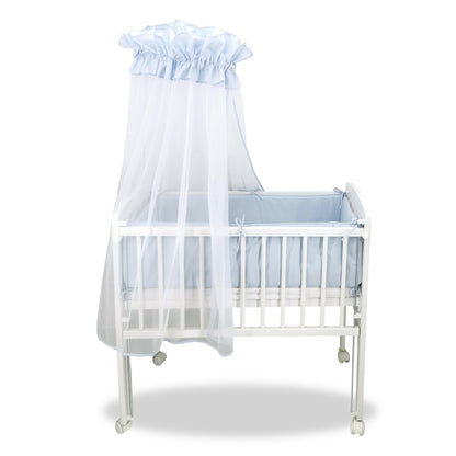 Babyhafen Beistellbett Blau mit Himmel und Nestchen – höhenverstellbarer Lattenrost