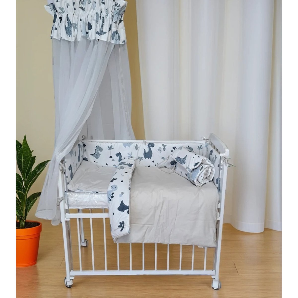 Beistellbett Baby Vollausstattung Dino in Blau - babyhafen.de 