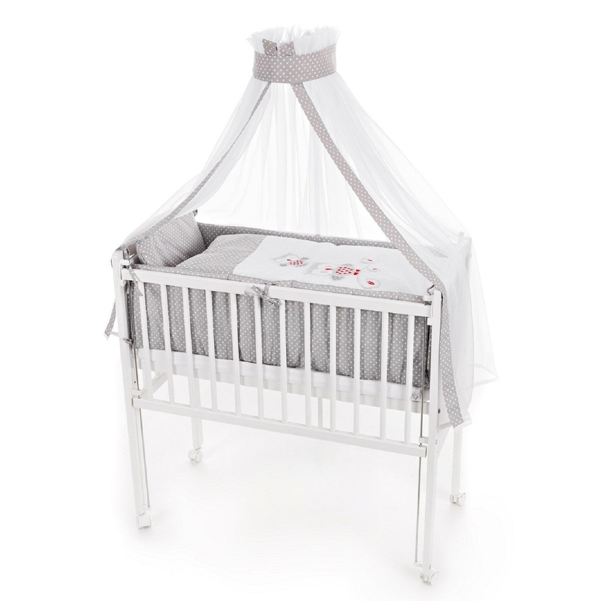 Beistellbett mit Matratze & Nestchen – Eulenmotiv Grau - babyhafen.de 