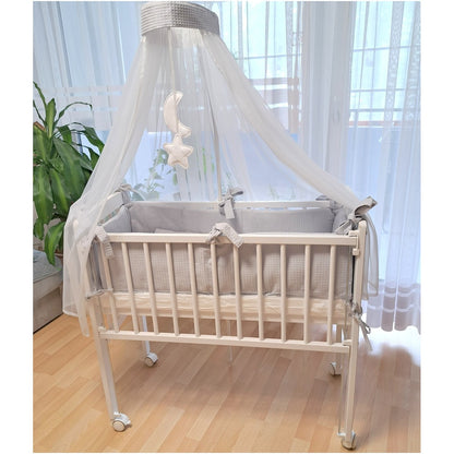 3-in-1 Beistellbett Komplettset aus Baumwollwaffel – Grau - babyhafen.de 
