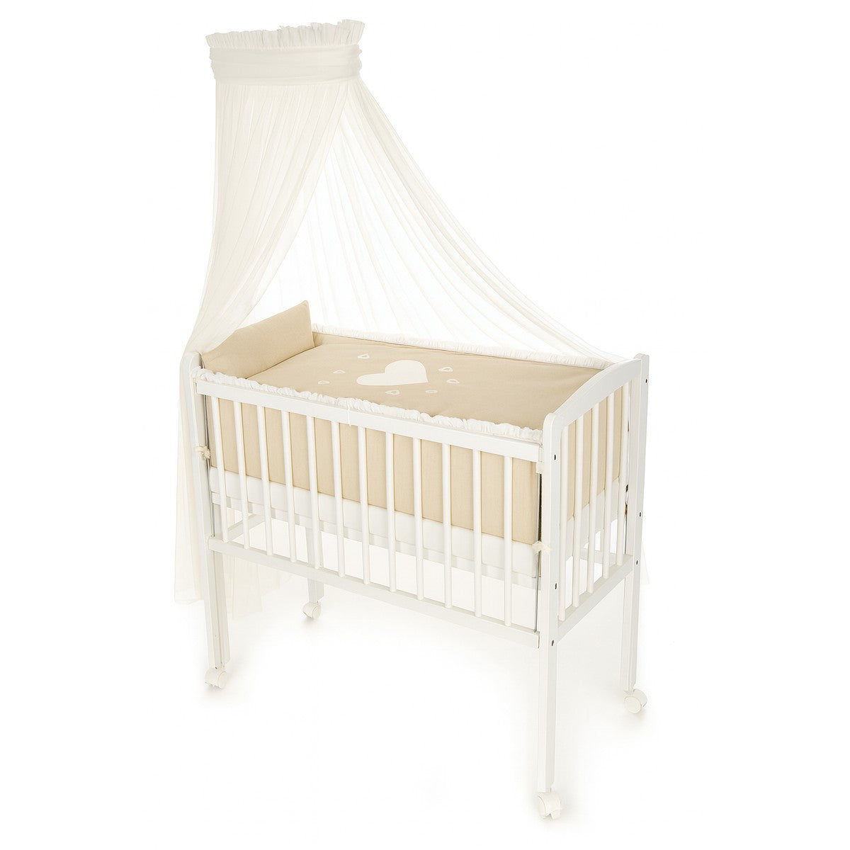Babyhafen Beistellbett Herz Beige 90x40 cm mit Himmel und Herzmotiv