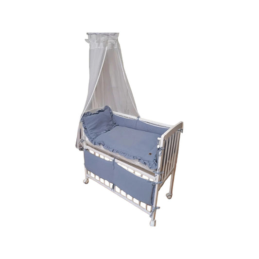 3in1 Beistellbett mit Musselin-Bettwäsche – Jeansblau