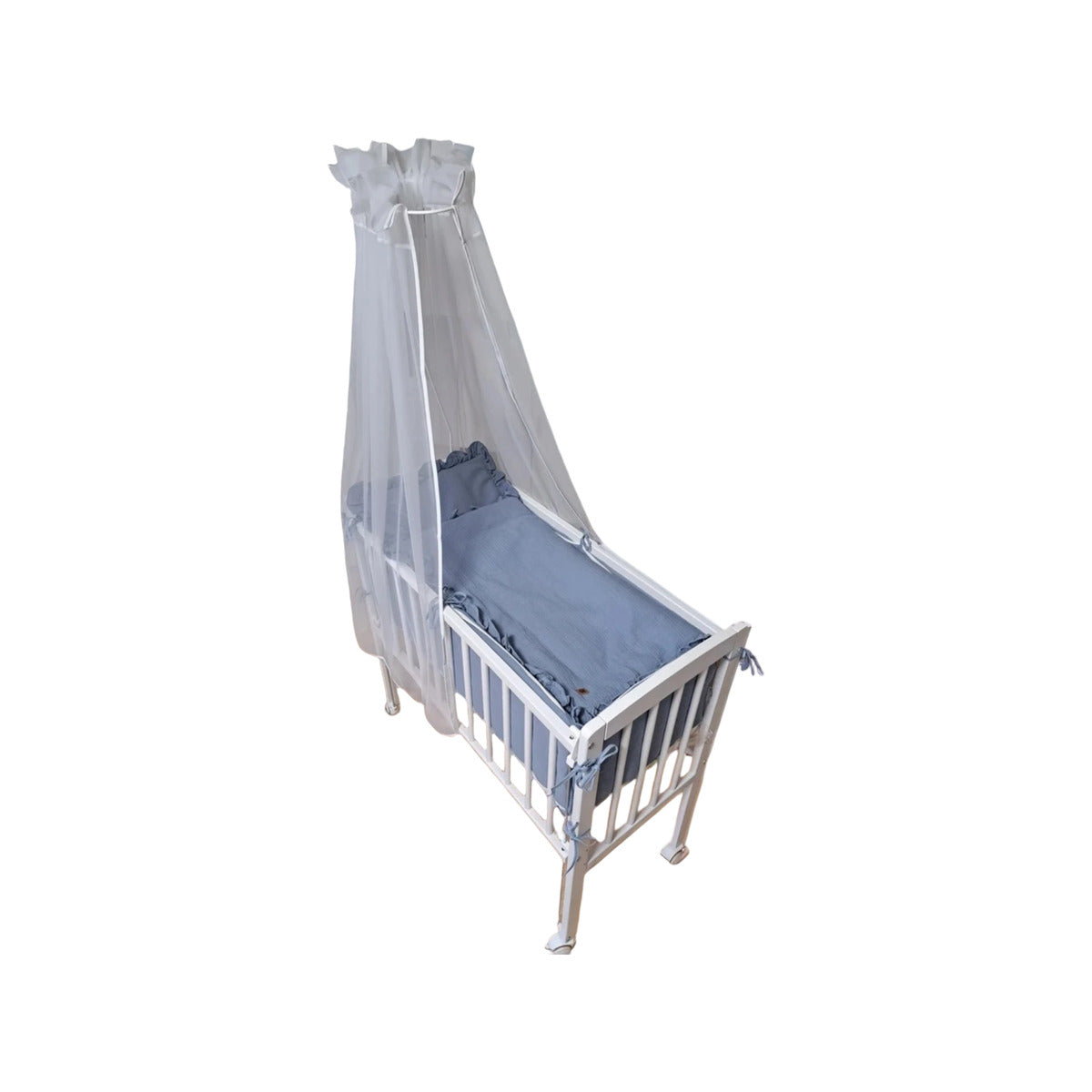 3in1 Beistellbett mit Musselin-Bettwäsche – Jeansblau - babyhafen.de 