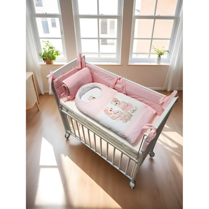 Babyhafen Babybett rosa mit Nestchen und kompletter Ausstattung