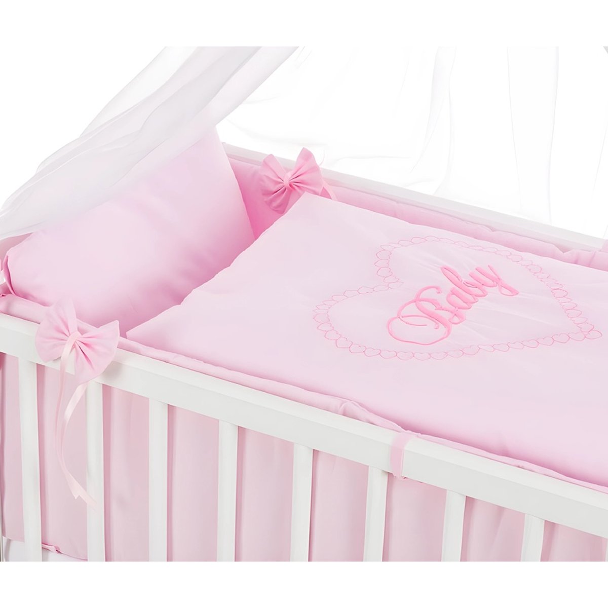 Beistellbett Matratze, Rollen, HERZEN rosa Deko-Schleifen - babyhafen.de 