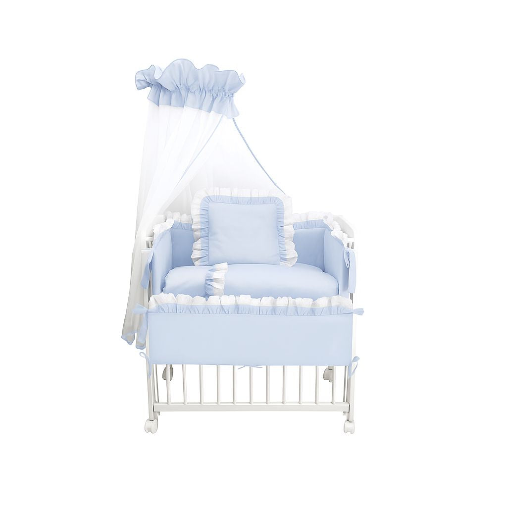 Beistellbett Baby Weiß mit Himmel und Royal Blau Bettwäsche