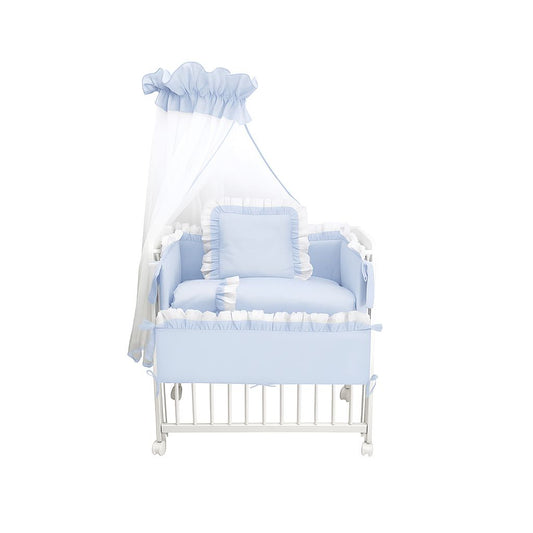 Beistellbett Baby Weiß mit Himmel und Royal Blau Bettwäsche