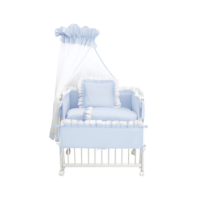 Beistellbett Baby Weiß mit Himmel und Royal Blau Bettwäsche
