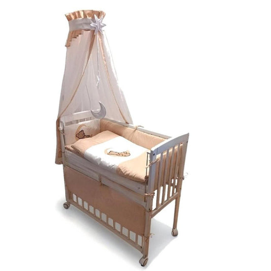 Babyhafen Beistellbett Komplettbett Beige – Bär auf dem Mond - babyhafen.de 