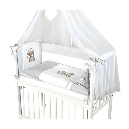Baby Beistellbett, Textile-Ausstattung – Teddy Herzen Grau - babyhafen.de 