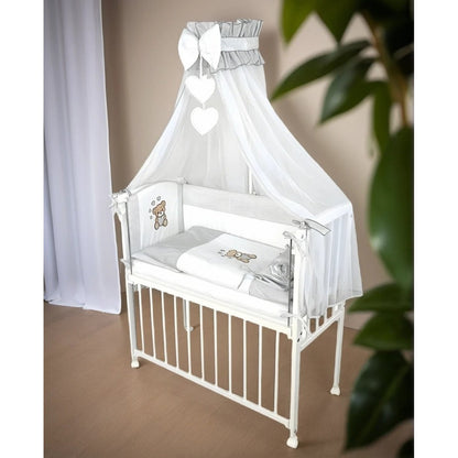 Baby Beistellbett, Textile-Ausstattung – Teddy Herzen Grau - babyhafen.de 