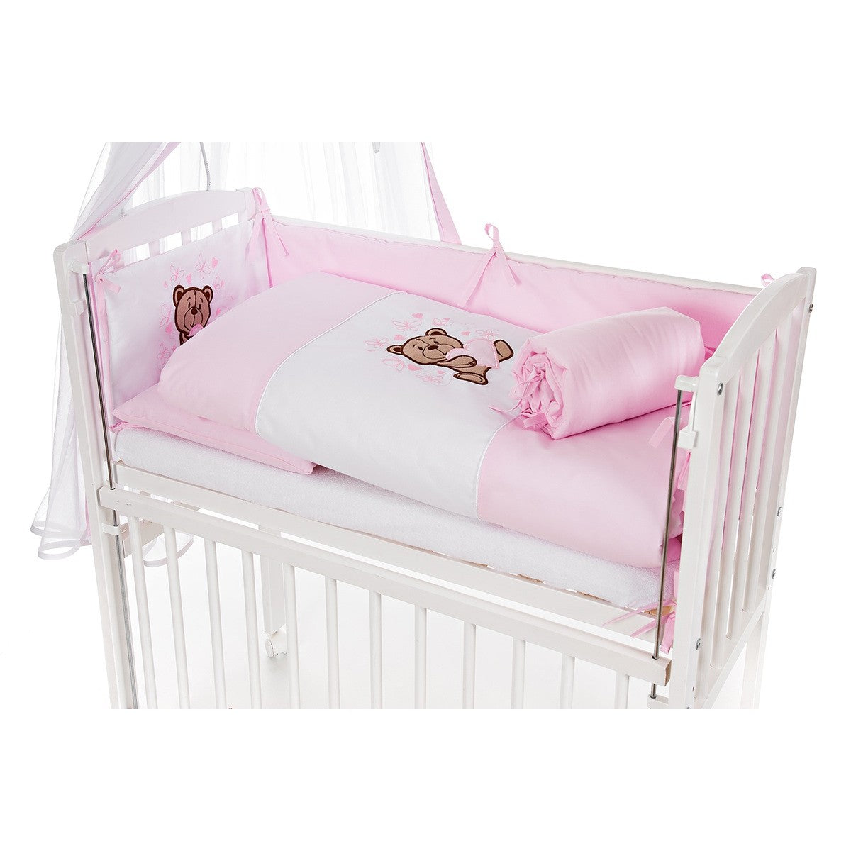 Beistellbett, weiß Boxspring inkl. textiler Ausstattung Teddy rosa - babyhafen.de 