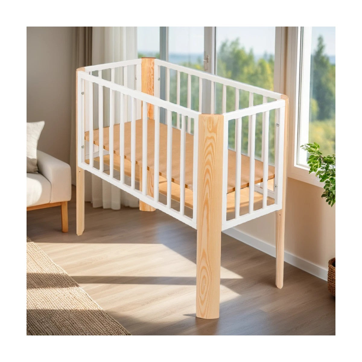 Babyhafen Baby Beistellbett 2in1, weiß-natur, Matratze - babyhafen.de 