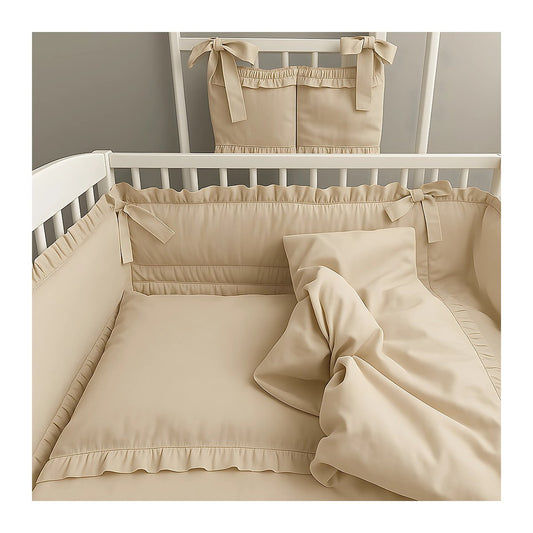 Kinderbett 60 × 120 Komplettset Royal Rüsche Beige
