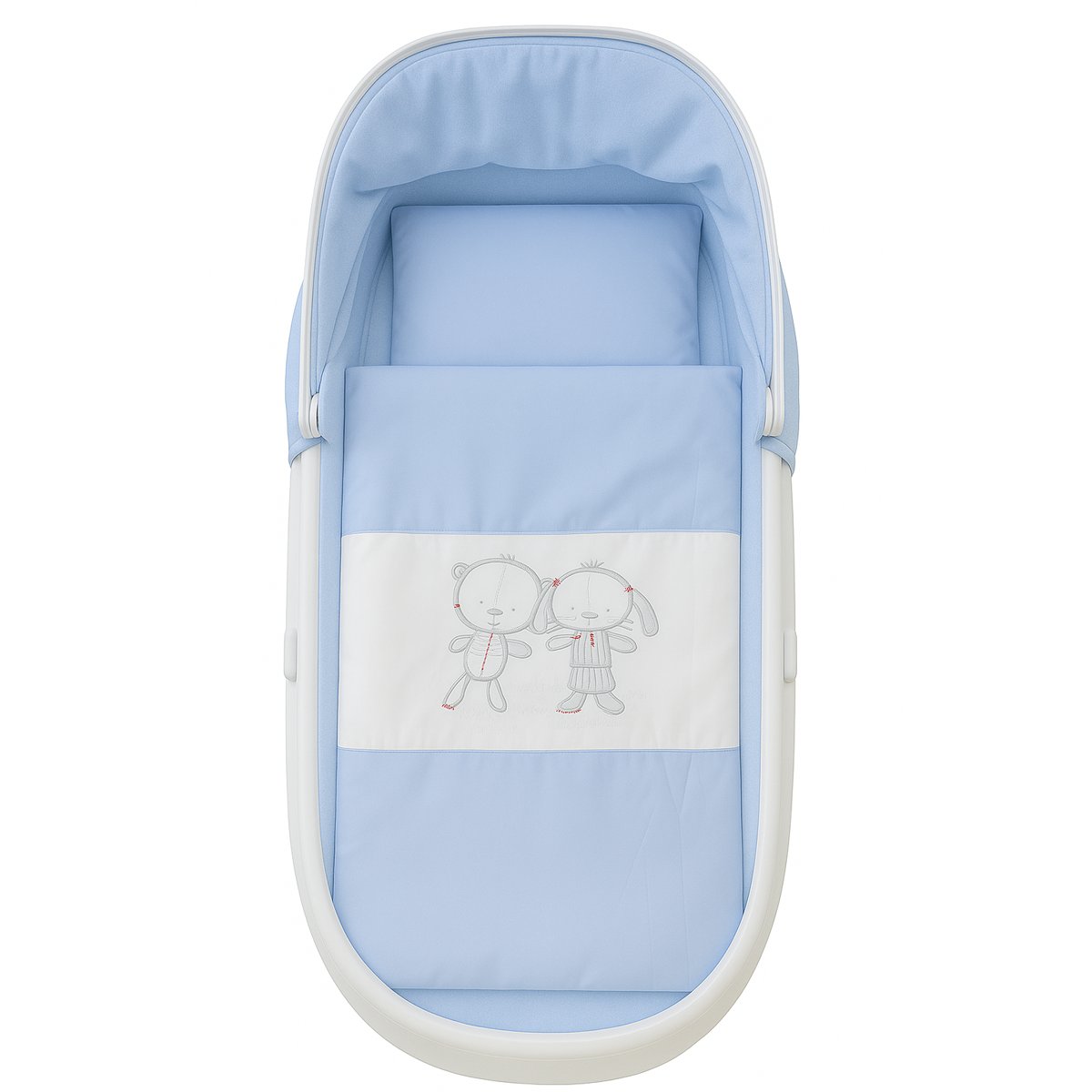 Blaue Babybettwäsche mit besticktem Bär und Hase Motiv