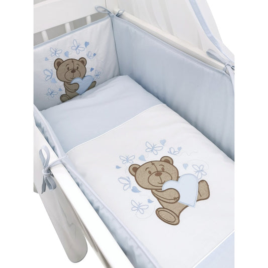 Babyhafen Bettwäsche Knuddelbär Blau – Beistellbett Nestchen mit süßem Bärenmotiv