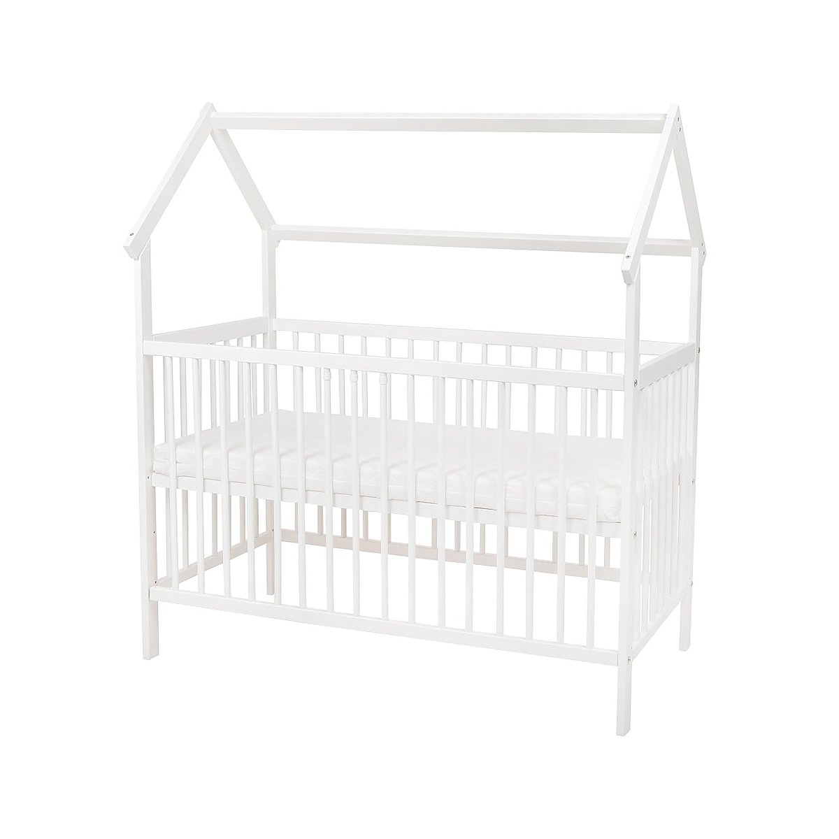 Babyzimmer Bett 60x120 Hausform Weiß mit Matratze