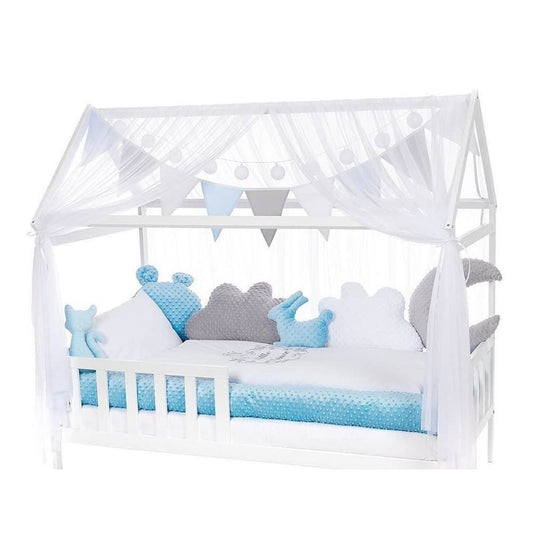 Tüll-Set für Hausbett Blau-Weiß-Grau - babyhafen.de 