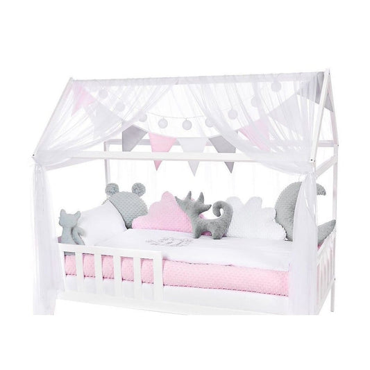 Tüll-Set für Hausbett Grau-Weiß-Rosa - babyhafen.de 