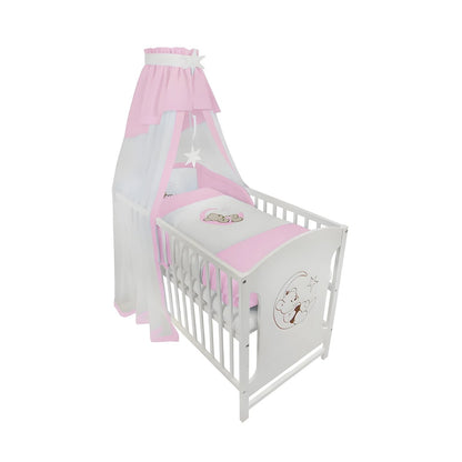 Komplettbett 120 × 60 Babybett Teddy auf dem Mond, rosa - babyhafen.de 