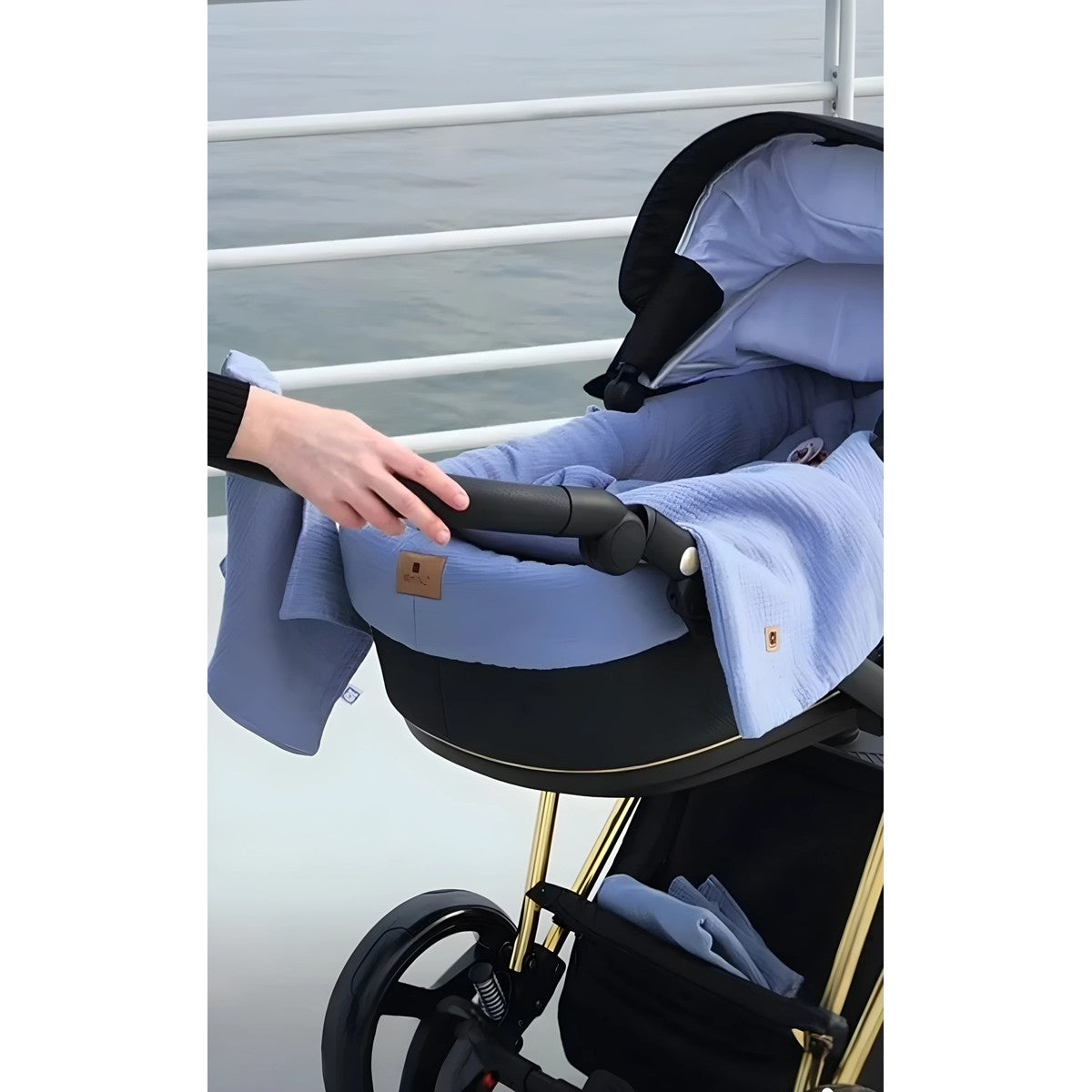 5-teiliges Set für den Kinderwagen aus Muslin-Baumwolle – Blau - babyhafen.de 