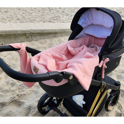Baby-Kinderwagen Set Rosa – 5-teilig – Musselin Baumwolle 100% - babyhafen.de 