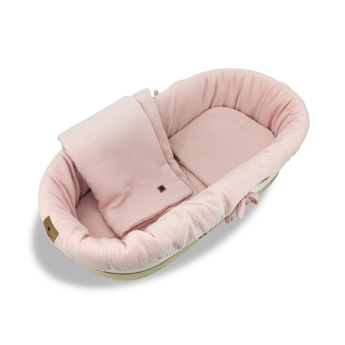 Baby-Kinderwagen Set Rosa – 5-teilig – Musselin Baumwolle 100% - babyhafen.de 