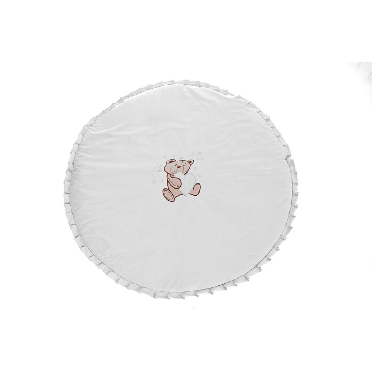 Runde Baby Spieldecke aus Baumwolle mit Teddybär und Schmetterlingen in Grau