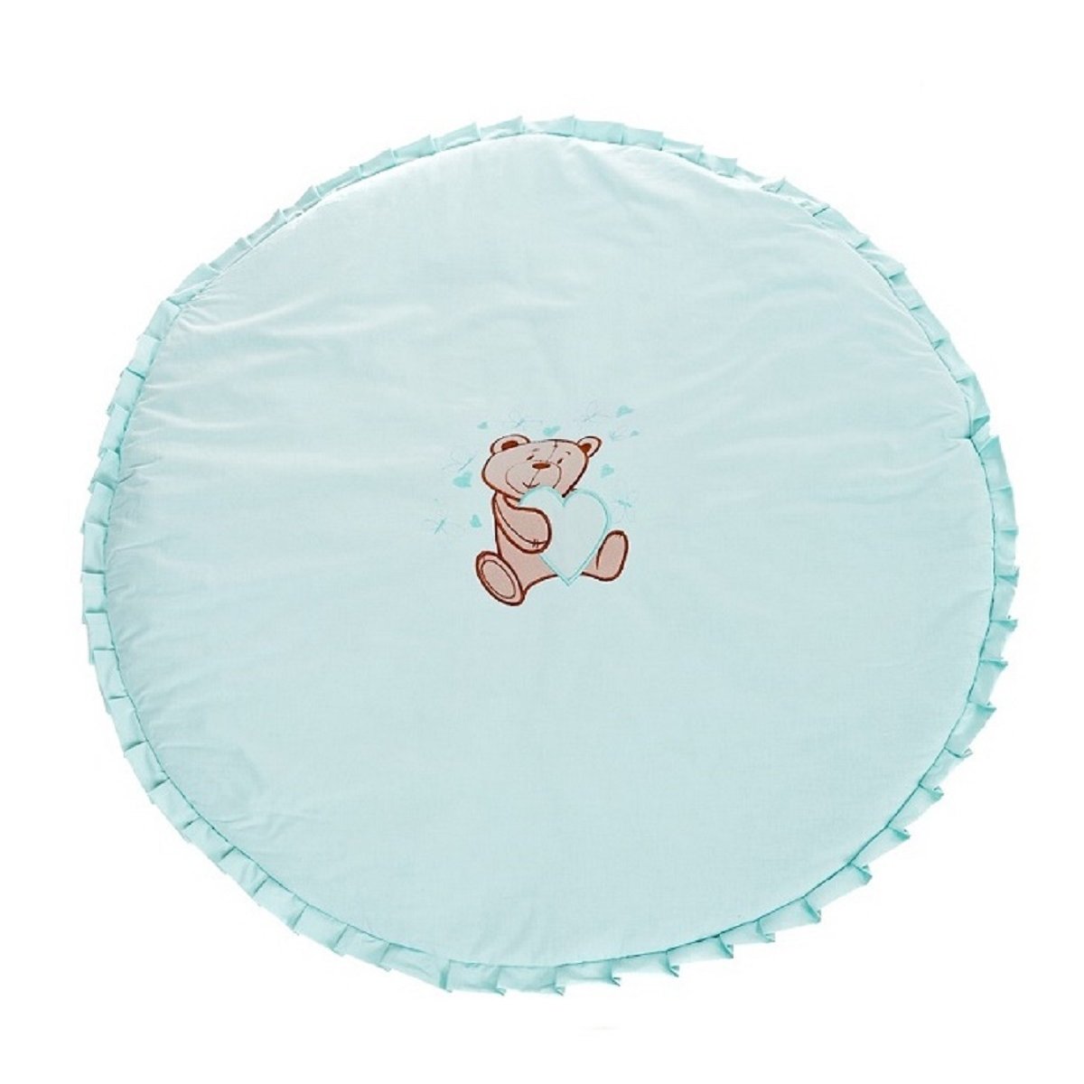 Runde Baby Spieldecke aus Baumwolle mit Teddybär und Schmetterlingen in Mint