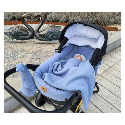 5-teiliges Set für den Kinderwagen aus Muslin-Baumwolle – Blau - babyhafen.de 
