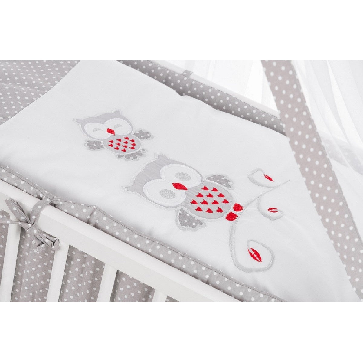 Beistellbett mit Matratze & Nestchen – Eulenmotiv Grau - babyhafen.de 