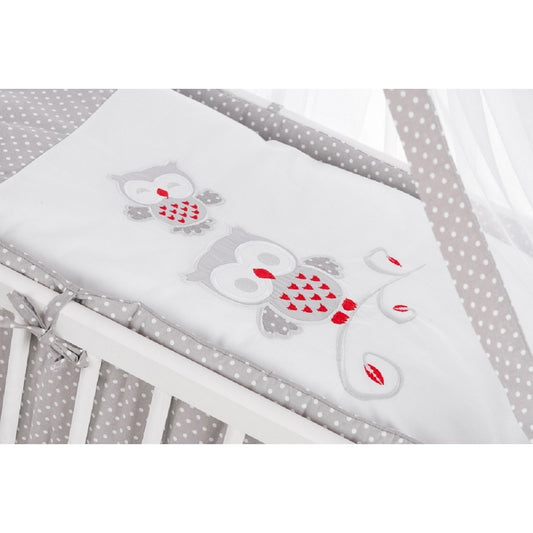 Beistellbett mit Matratze & Nestchen – Eulenmotiv Grau - babyhafen.de 