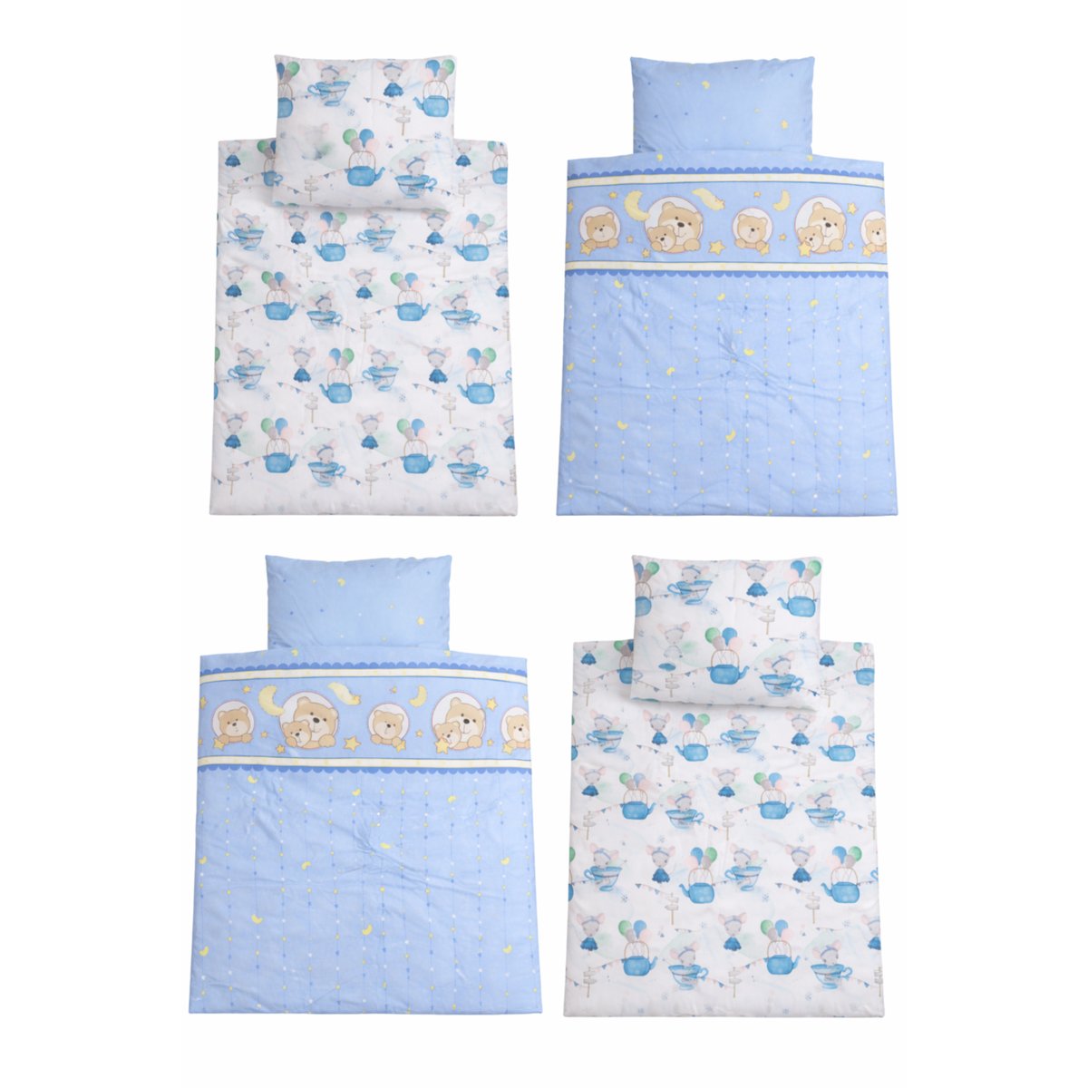 Kinderbettwäsche Set 4-teilig aus 100 % Baumwolle mit Decke und Kissen