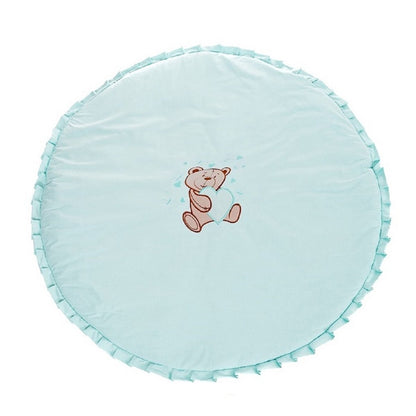 Runde Baby Spieldecke aus Baumwolle mit Teddybär und Schmetterlingen in Mint