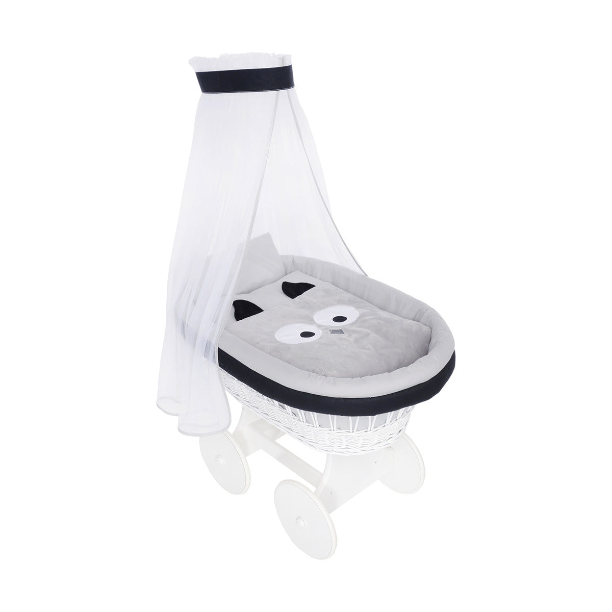 Stubenwagengarnitur Eule 7-teilig in Grau von Babyhafen mit Baldachin