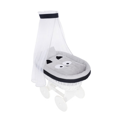 Stubenwagengarnitur Eule 7-teilig in Grau von Babyhafen mit Baldachin