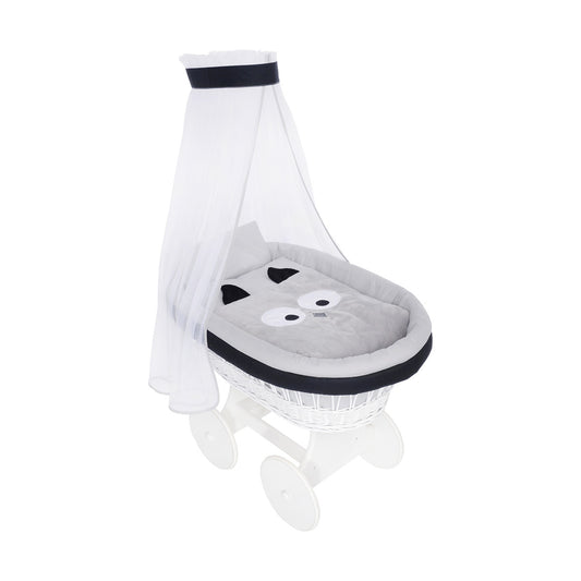 Stubenwagengarnitur Eule 7-teilig in Grau von Babyhafen mit Baldachin