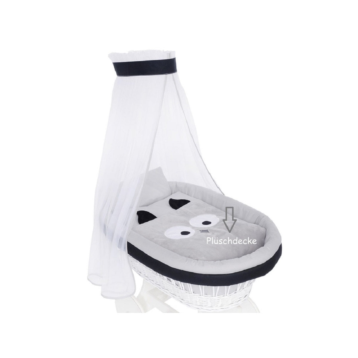 Detailansicht Plüschdecke der Stubenwagengarnitur Eule in Grau von Babyhafen