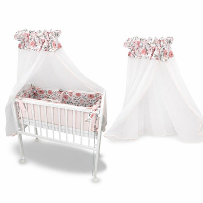 Baldachin Babybett 300x150 cm weiß mit floralem Baumwollstoff