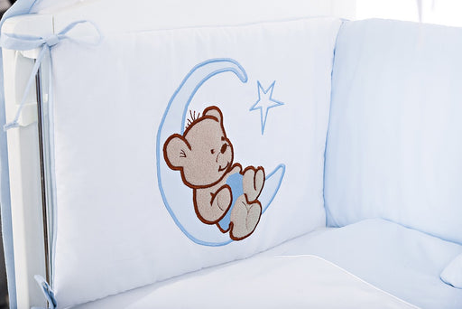 Bär auf Mond Blau Beistellbett Rollen komplett inkl. Krabbeldecke - babyhafen.de 