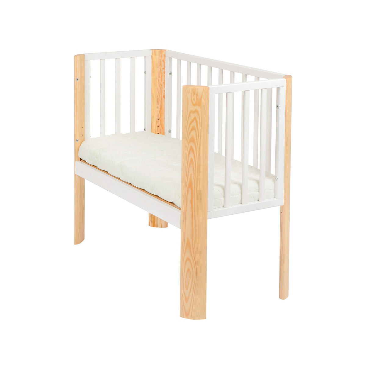 Babyhafen Beistellbett 2in1 in Weiß-Natur mit Matratze