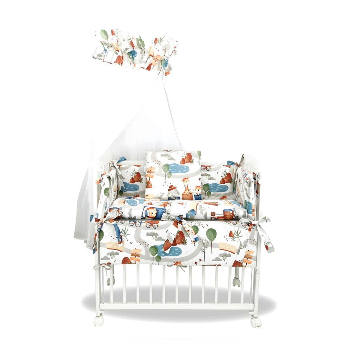 3in1 Beistellbett mit Bettwäsche im Tiere Eisenbahn Design