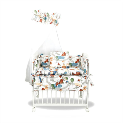 3in1 Beistellbett mit Bettwäsche im Tiere Eisenbahn Design