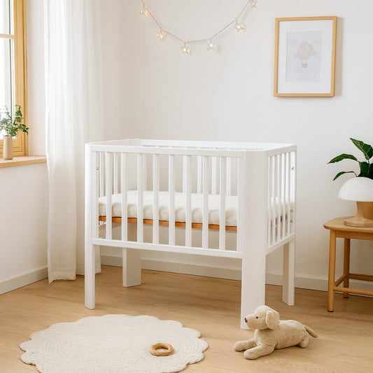 3-in-1 Beistellbett aus Holz in Beige-Weiß – komfortabel und platzsparend
