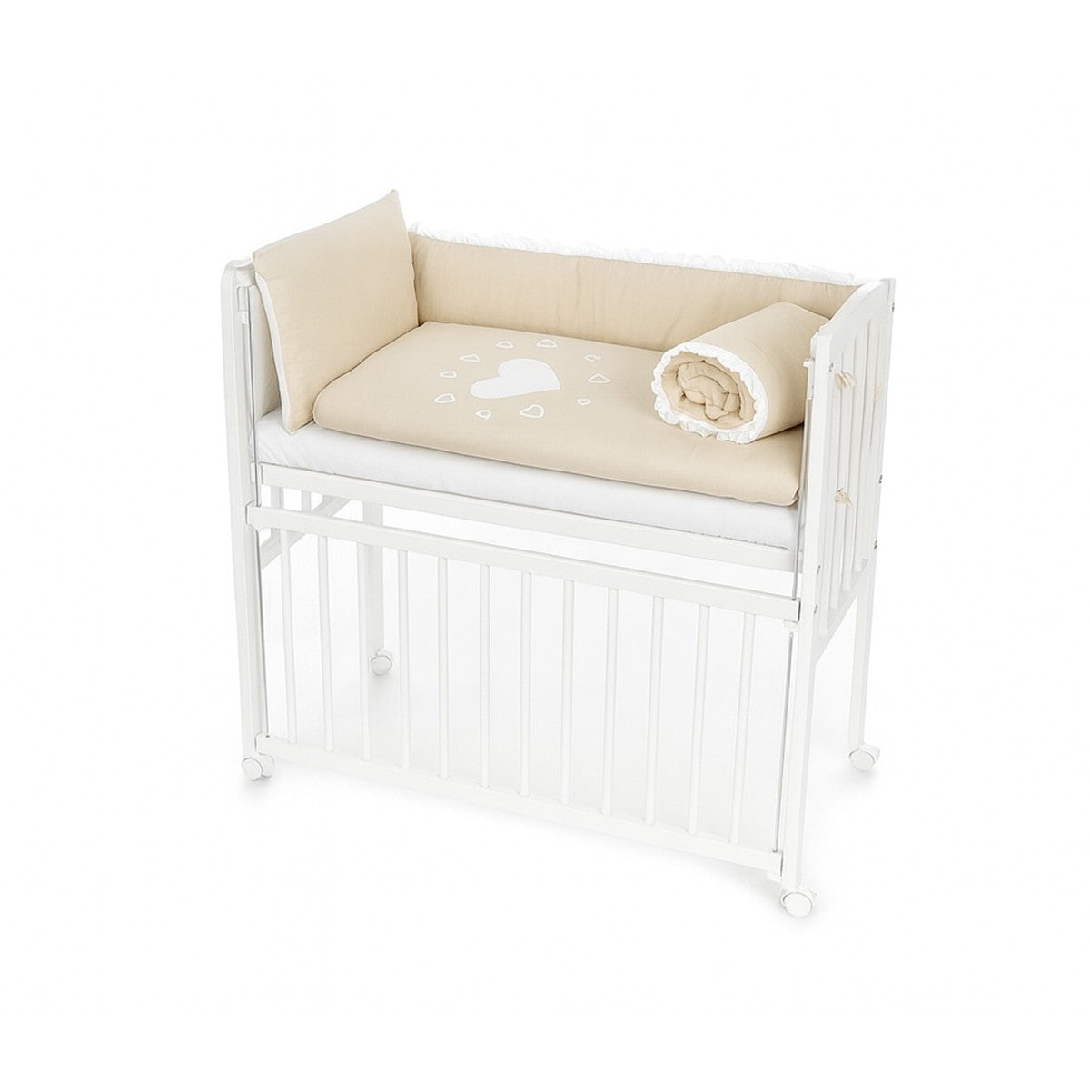 Beistellbett 90x40 cm Beige mit Herzmotiv – Babybett aus Massivholz