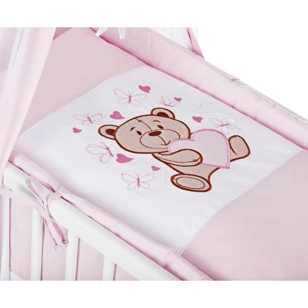 Rosa Babybettwäsche Set 90x40 cm mit Teddy und Schmetterlingen