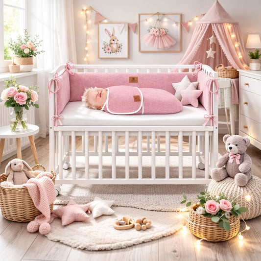 Beistellbett 40x90 Komplett Set Himbeere im Babyzimmer mit Pucktuch