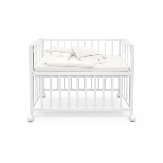 Beistellbett 40x90 Komplettset – mit Matratze & Musselin Set in Weiß