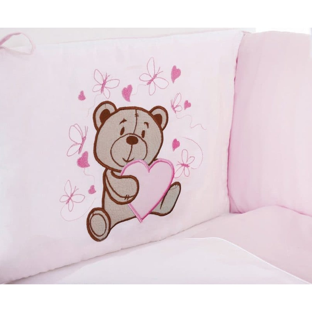 Bettumrandung für Beistellbett in Rosa mit Bär Stickerei Herz